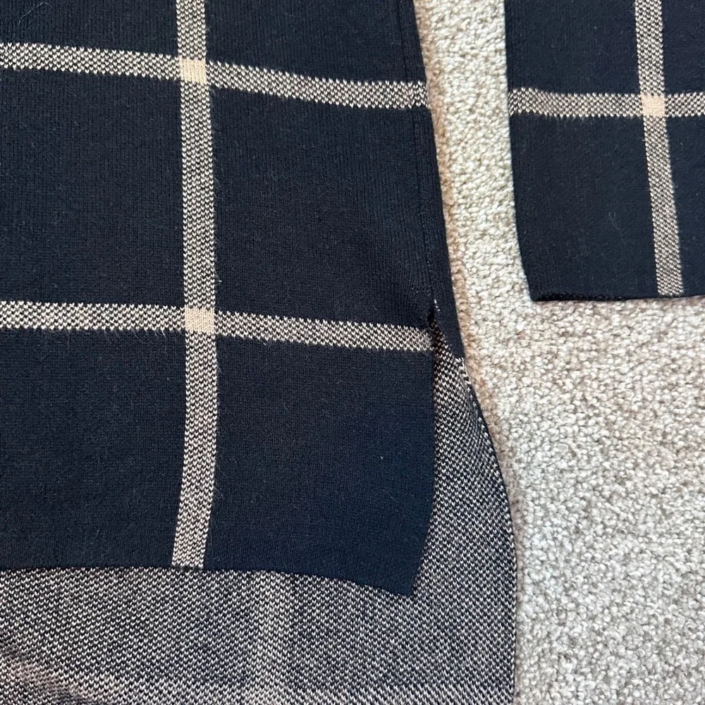Ann Taylor Black & Tan Plaid XL Mock Neck Cotton Blend Long Sleeve Tunic Sweater
